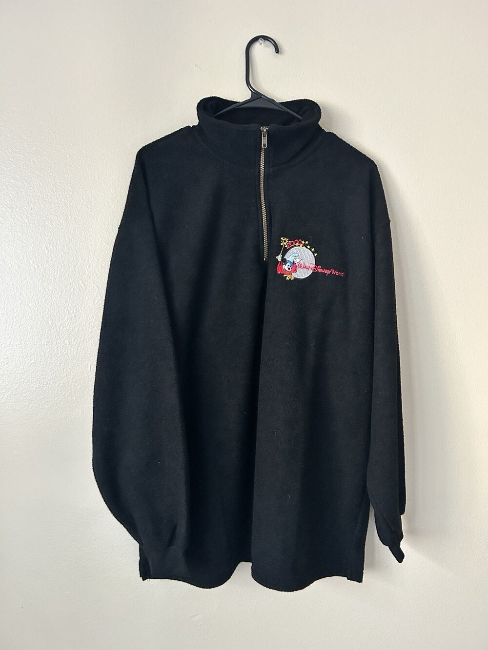 Vintage 2000s Walt Disney World Sorcerer Mickey Fleece Quarter Zip L + WDCC Pin
